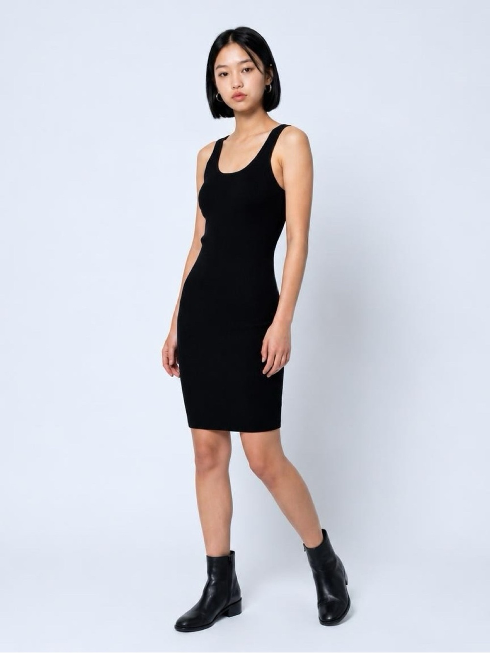 Topshop Ribbed Knit Dress with V-Shape Back Straps LBD Minimalist Vibe